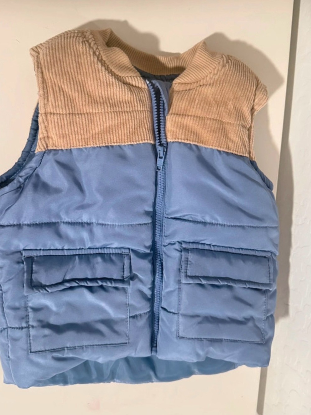 Tahari Baby Kids Puffer Vest with Corduroy Yoke - Blue & Tan